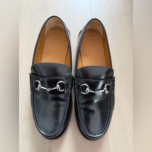 Gucci Shiny Black Leather Slip-On Loafers